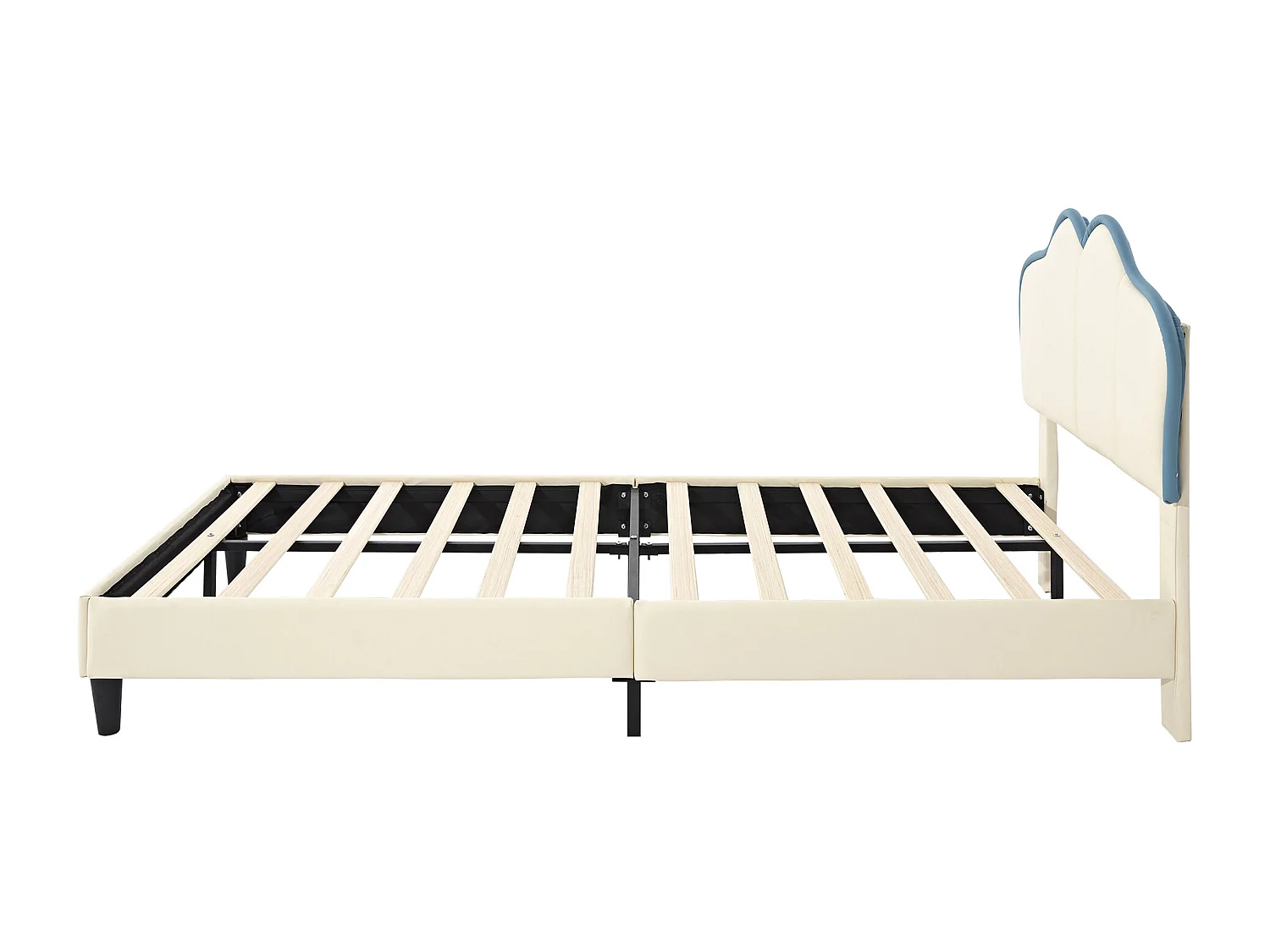 Kinderbed 90x200 cm, met zachte beschermranden, elegant hoofdbord, PU, wit + blauw