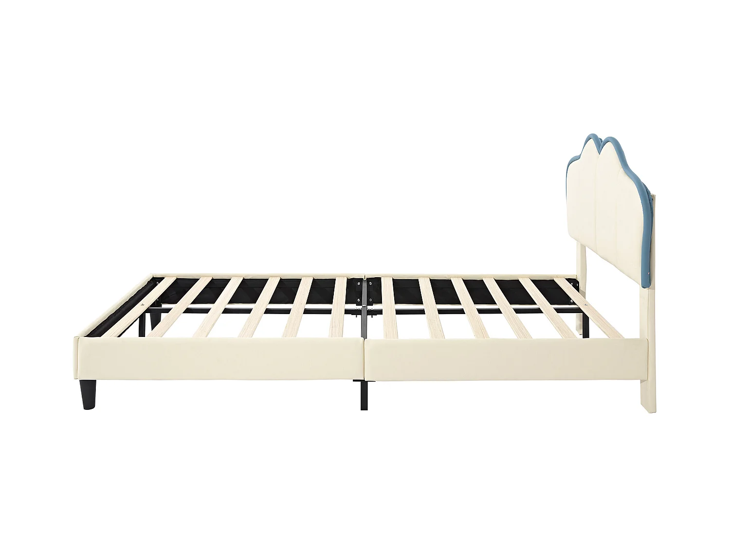 Kinderbed 90x200 cm, met zachte beschermranden, elegant hoofdbord, PU, wit + blauw