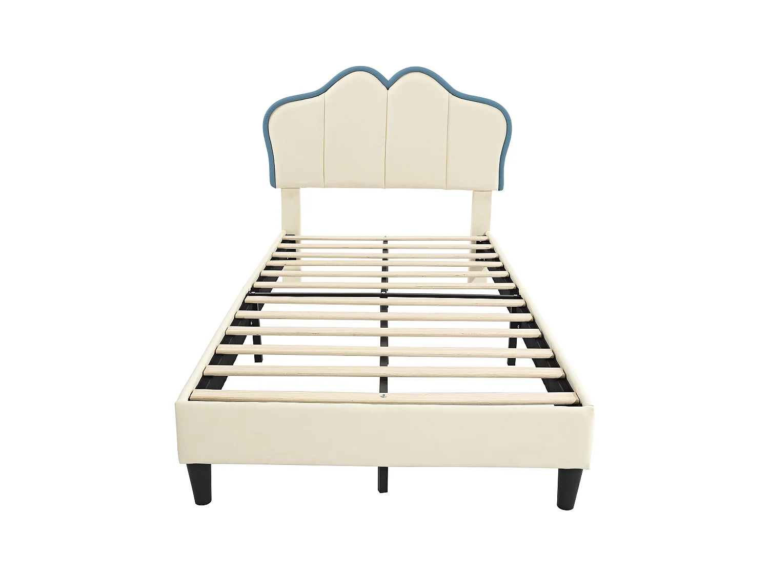 Lit enfant 90x200 cm, avec bords de protection souples, tête de lit élégante, PU, blanc + bleu