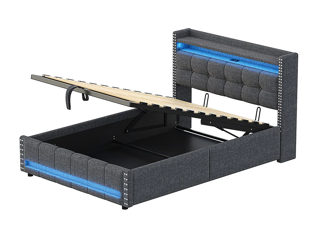 Lampada da 140*200 cm, con illuminazione a LED e presa USB, armadio e spazio d'alloggio, grigio