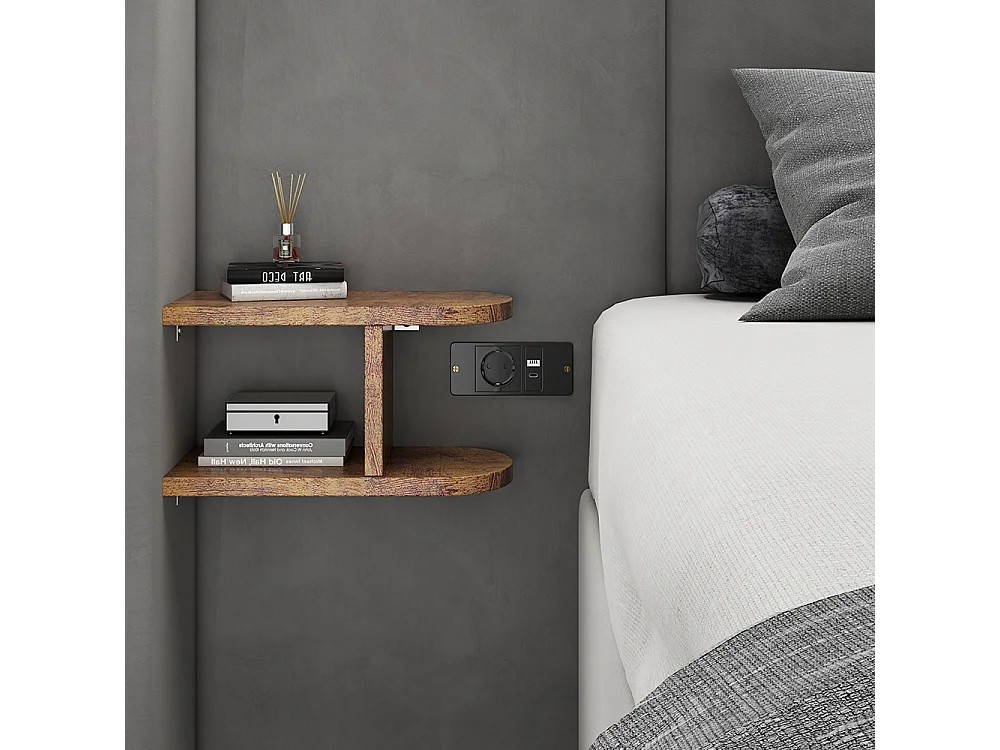 Lit rembourré 180 x 200 cm, avec port USB, prise de courant, table de nuit, velours, gris