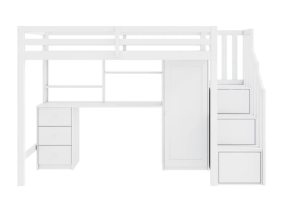 Avec bureau et armoire, escalier, lit superposé pour enfants, avec tiroirs et armoire d'escalier, 90*200 cm, blanc