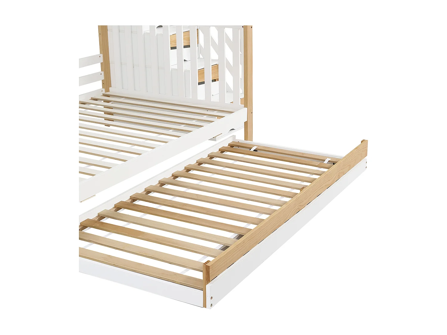 Cama beliche para crianças 90x200+120*200 cm, com proteção contra quedas, três beliches, branco + cores naturais