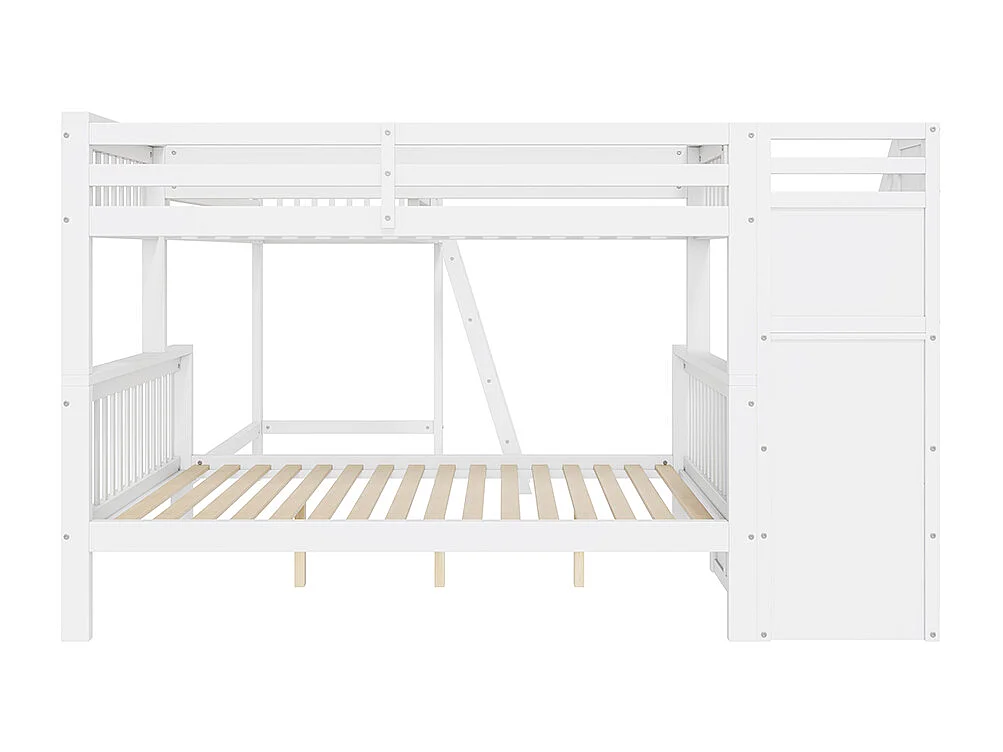 Lit enfant 140*200 cm et 90*200 cm, pour trois enfants, en pin, lit enfant multifonctionnel avec escalier, blanc