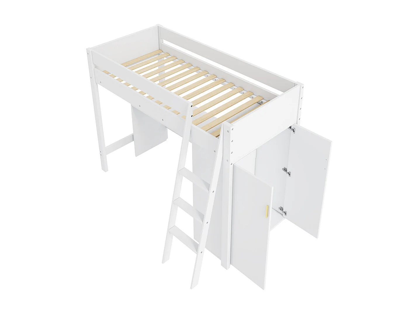 Lit mezzanine pour enfants, avec échelle, bureau, armoire, sans matelas, bois massif, blanc 90 * 200