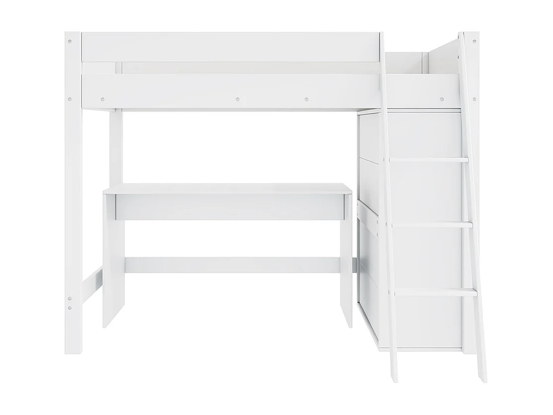Lit mezzanine pour enfants, avec échelle, bureau, armoire, sans matelas, bois massif, blanc 90 * 200