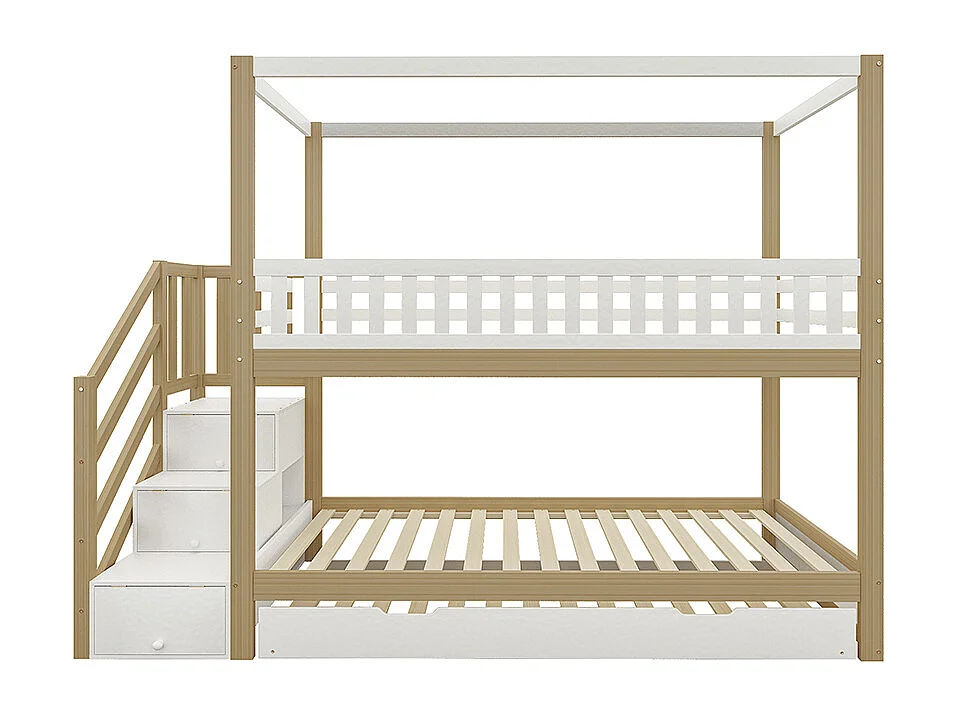 Beliche para crianças 90*200 cm, grade de proteção, cama rebatível, branco e madeira maciça