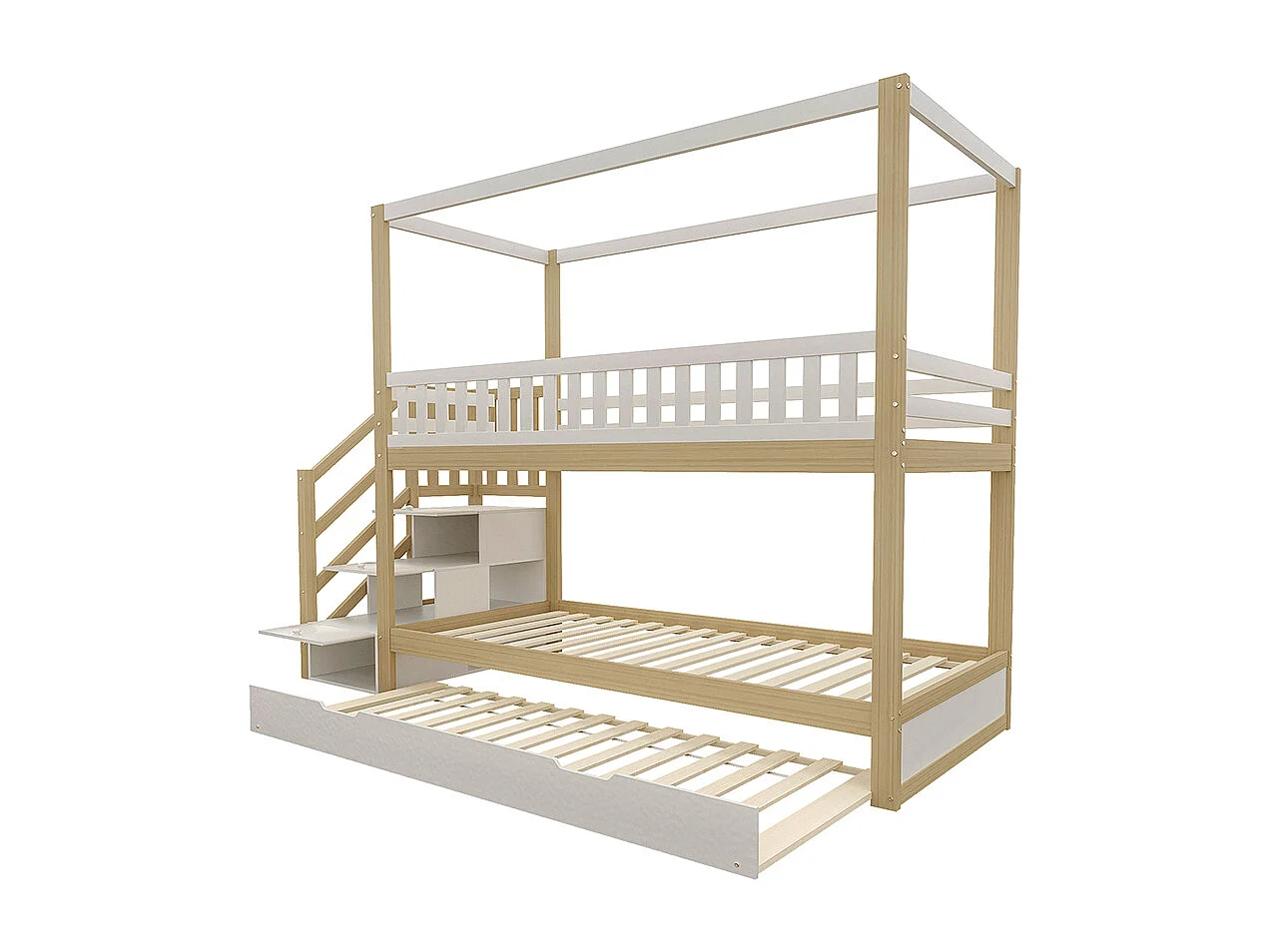 Beliche para crianças 90*200 cm, grade de proteção, cama rebatível, branco e madeira maciça