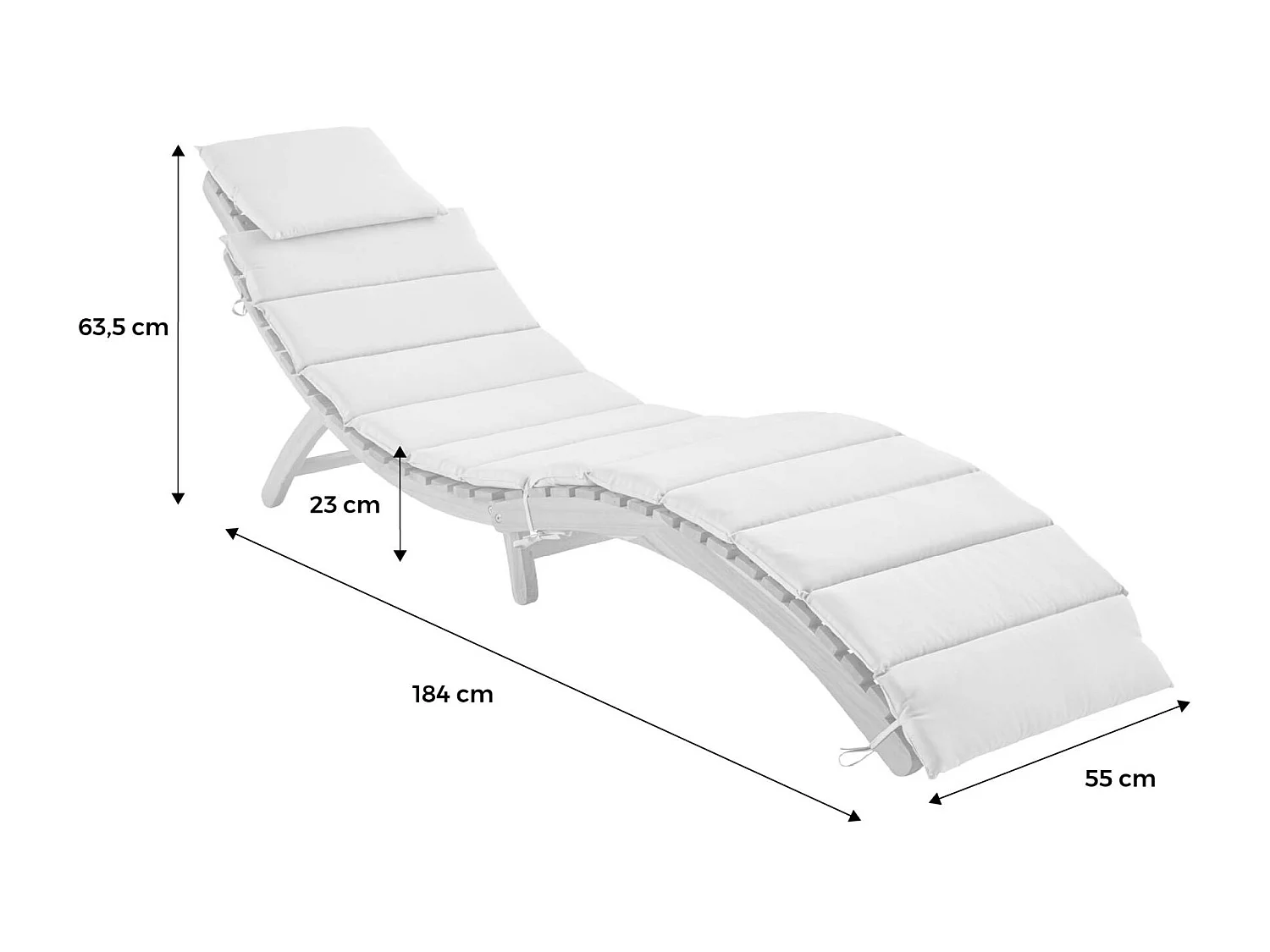 Lot de 2 bains de soleil en bois d'acacia LAURE avec coussin kaki en polyester. 184 x 55 x 63.5 cm