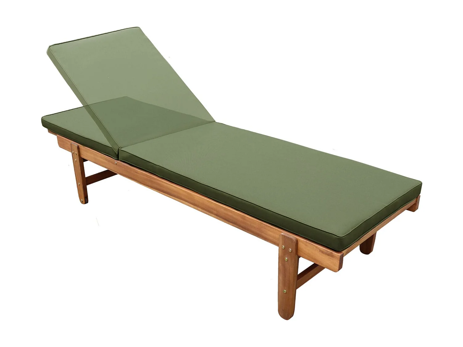 Set di 2 lettini prendisole multiposizione in legno con rotelle, verde