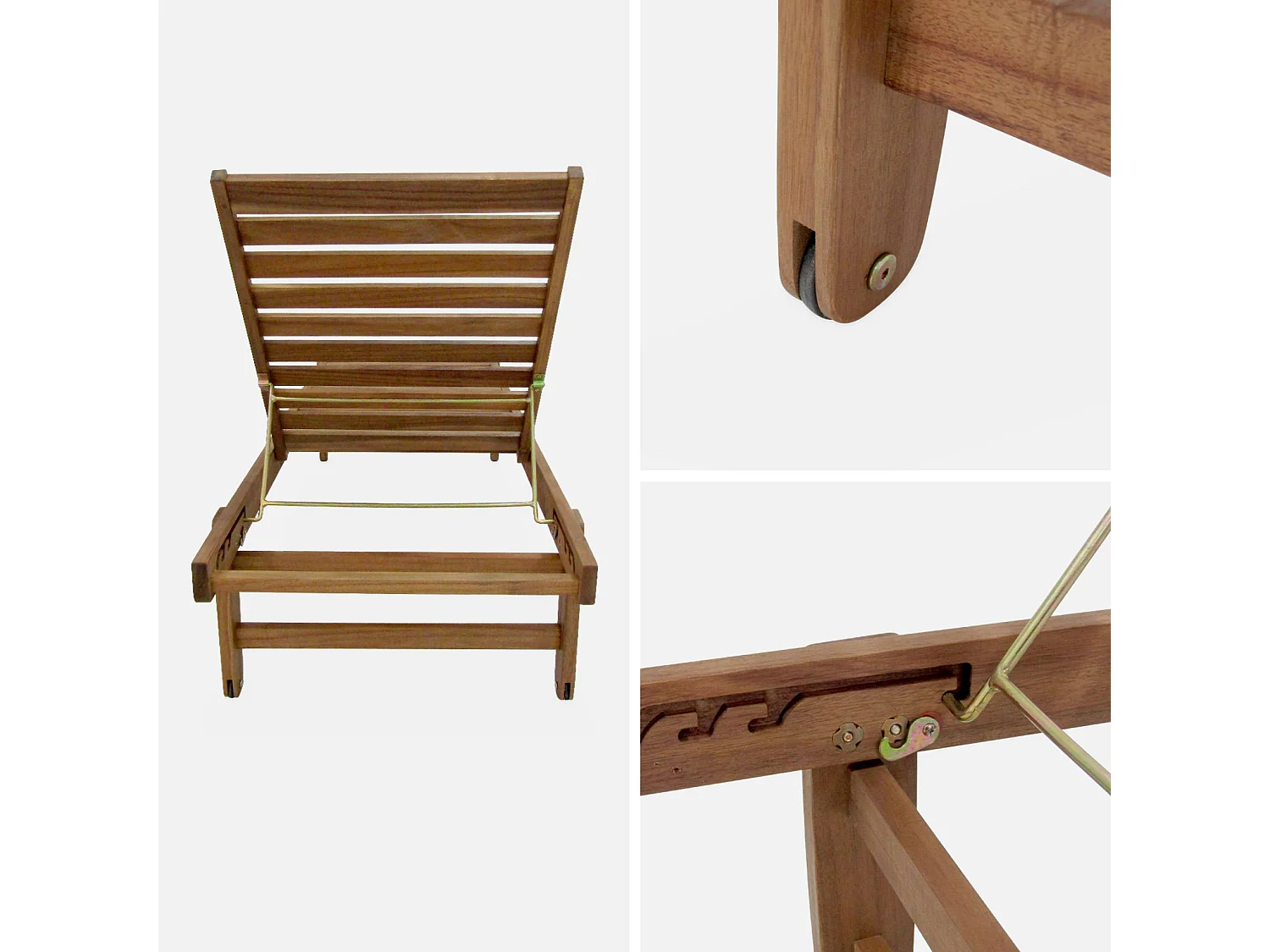 Set di 2 lettini prendisole multiposizione in legno con rotelle, verde