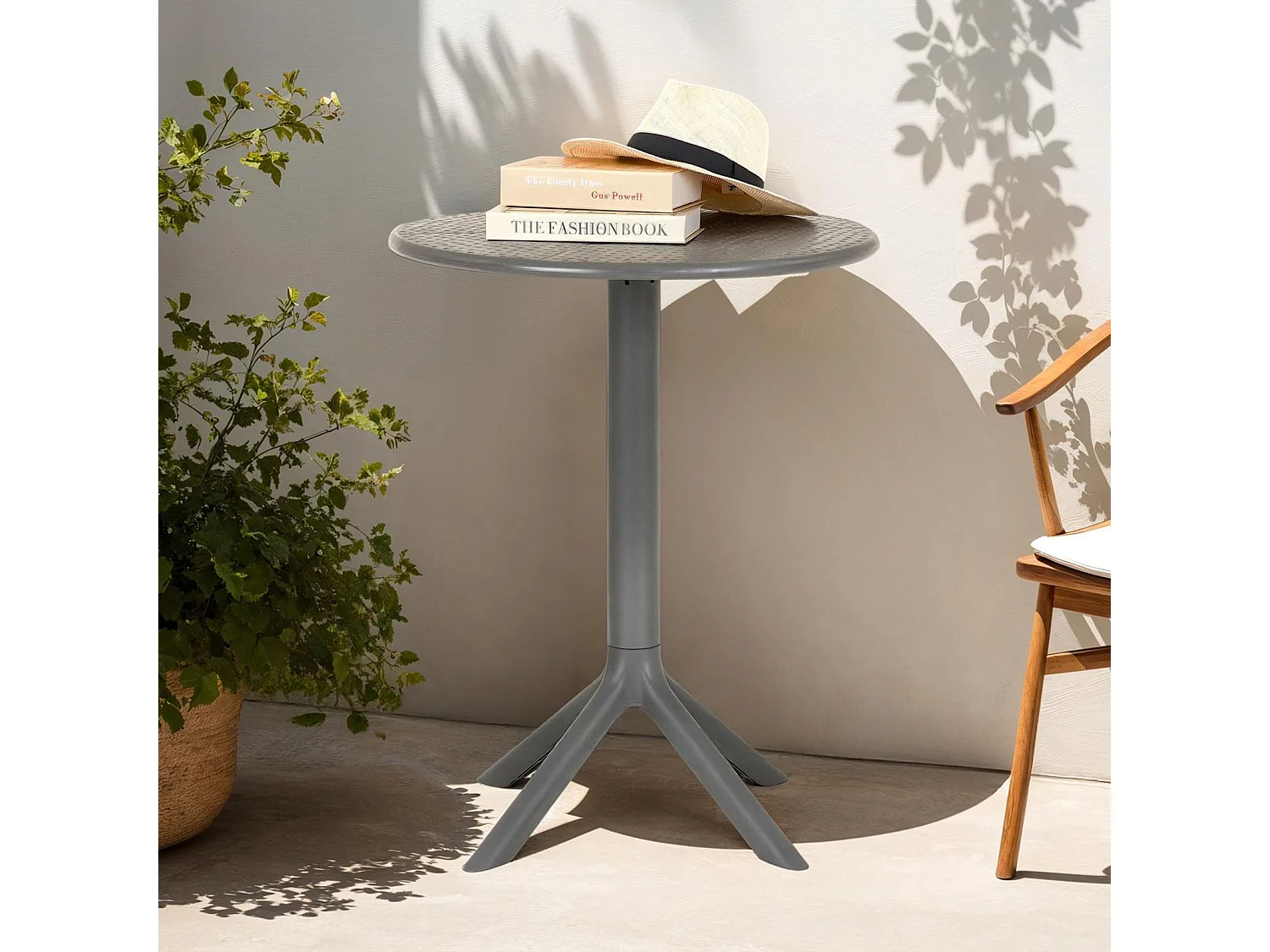 Table de jardin LUZ, Petite Table d'Extérieur Ronde et Compacte Idéale pour un Balcon ou une Terrasse, Gris