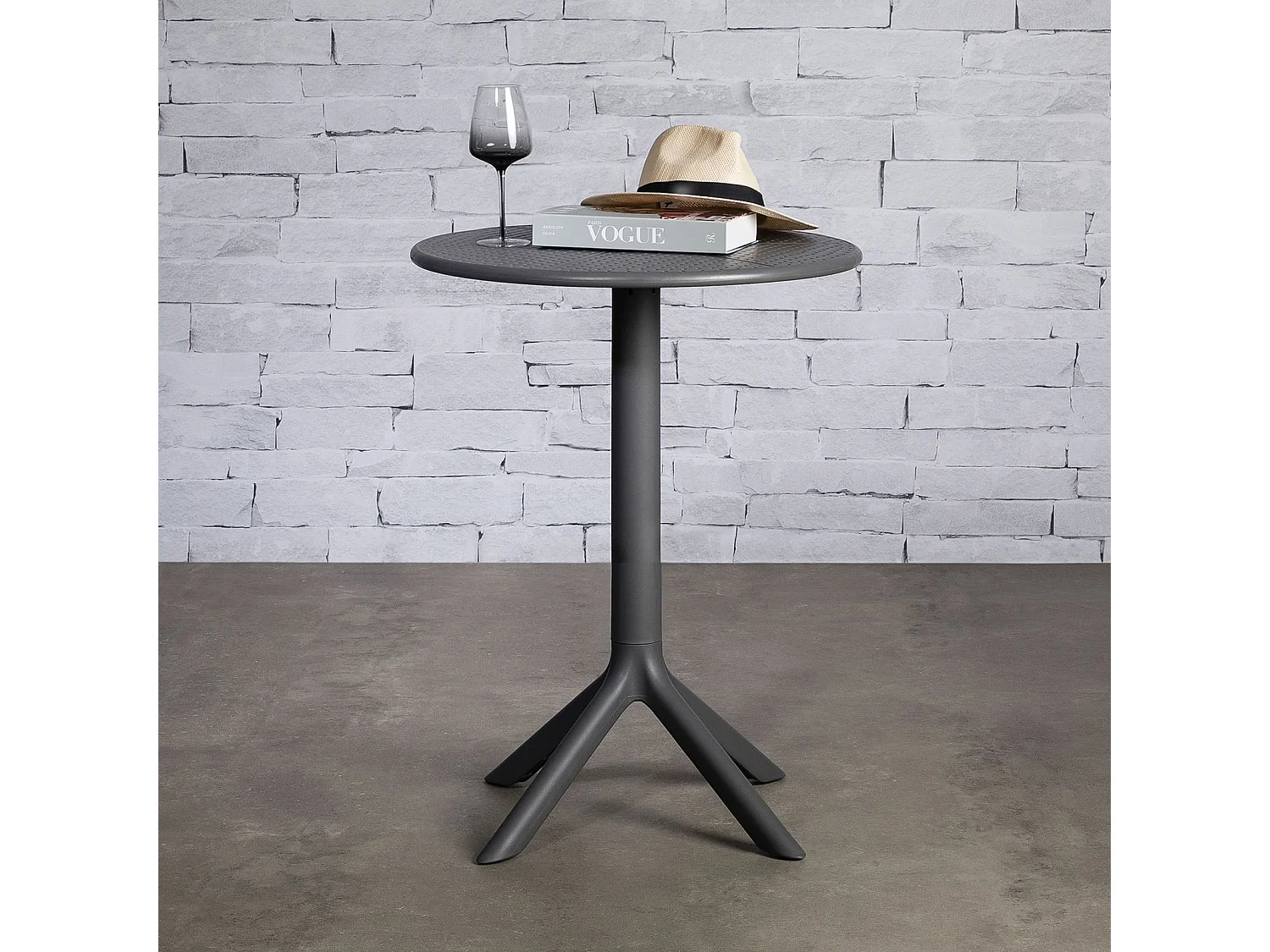 Table de jardin LUZ, Petite Table d'Extérieur Ronde et Compacte Idéale pour un Balcon ou une Terrasse, Gris