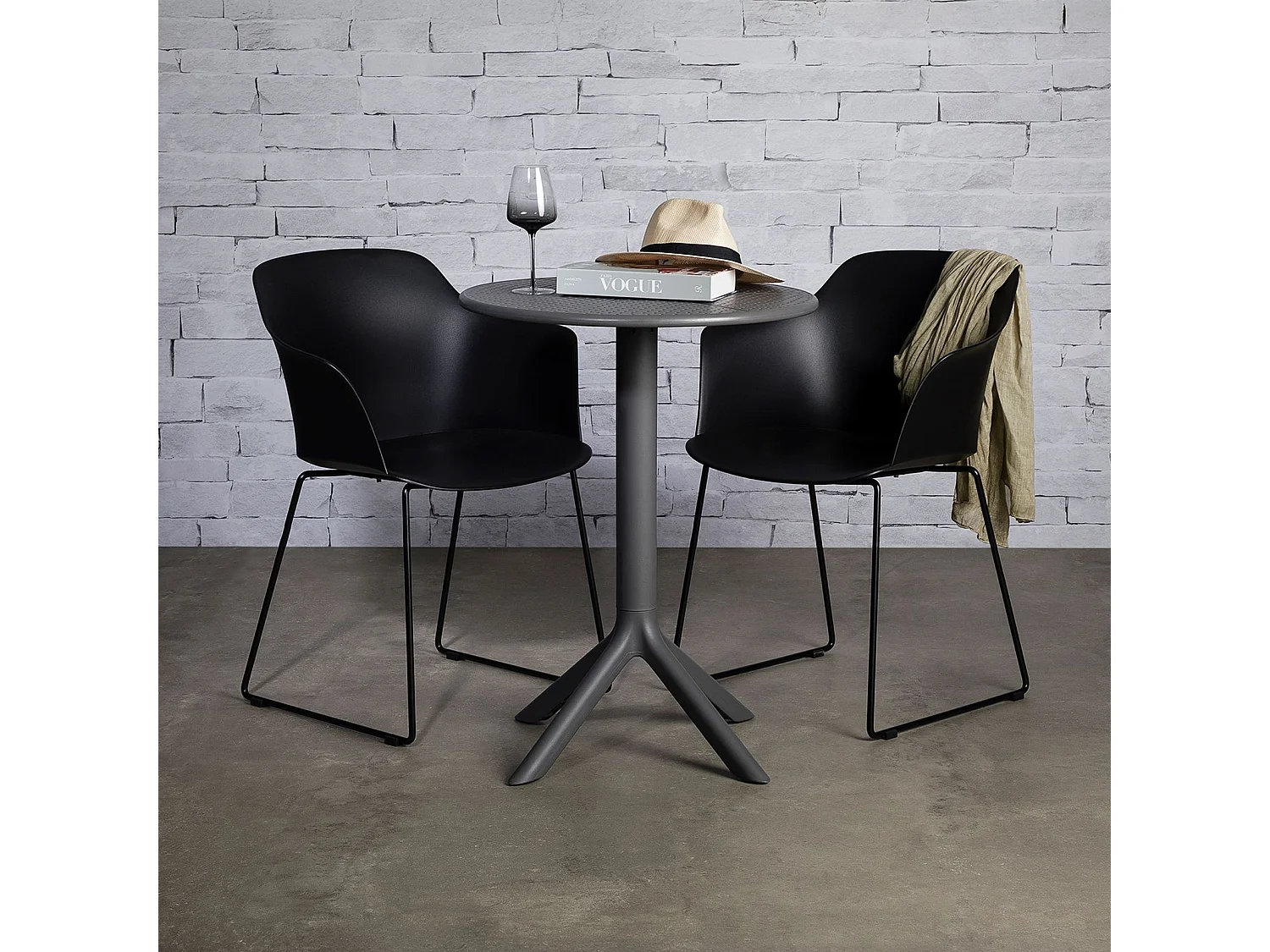 Table de jardin LUZ, Petite Table d'Extérieur Ronde et Compacte Idéale pour un Balcon ou une Terrasse, Gris