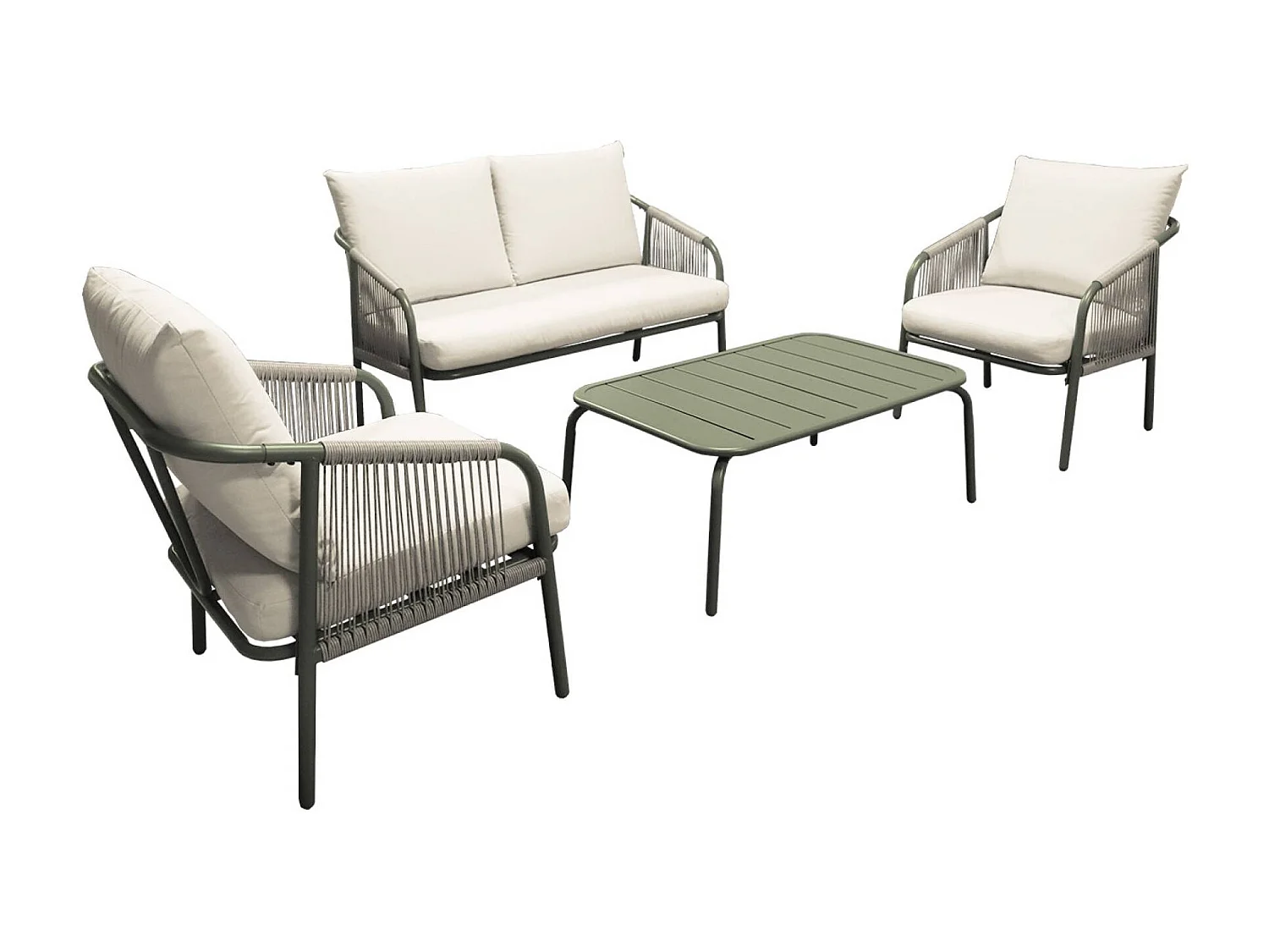 Conjunto de jardín de acero de 4 plazas verde kaki