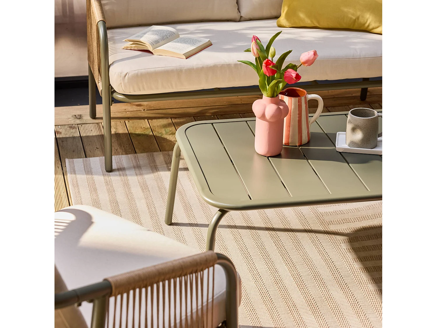 Conjunto de jardín de acero de 4 plazas verde kaki