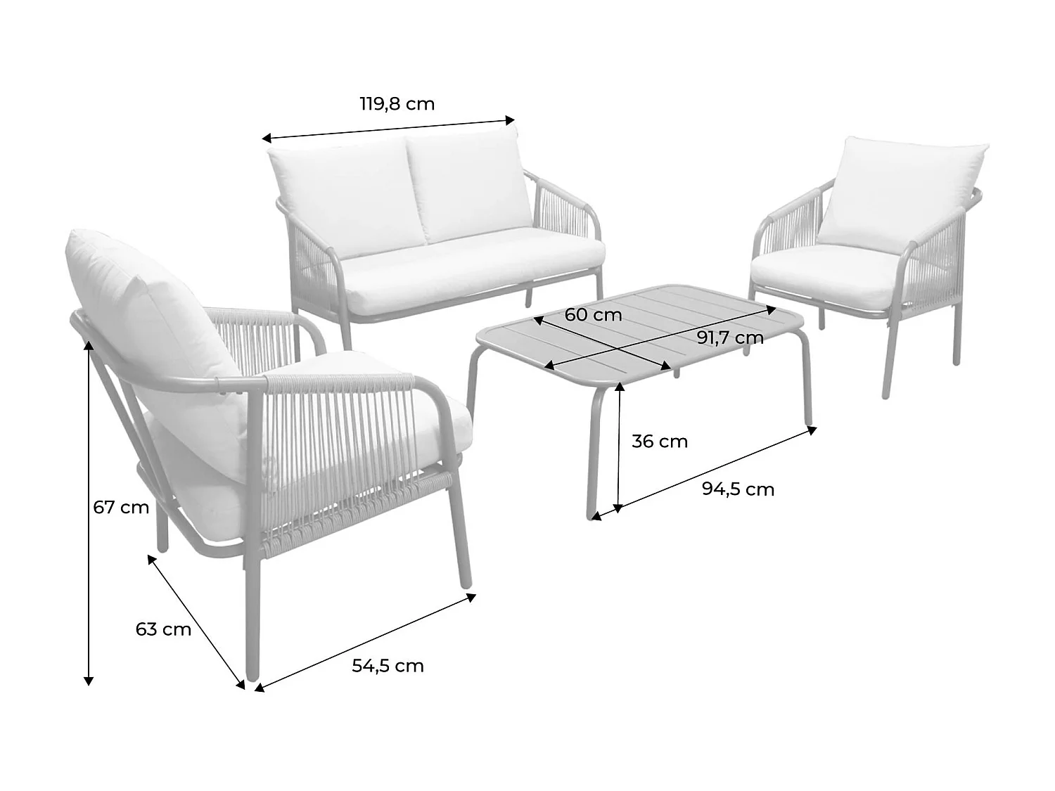 Conjunto de jardín de acero de 4 plazas verde kaki