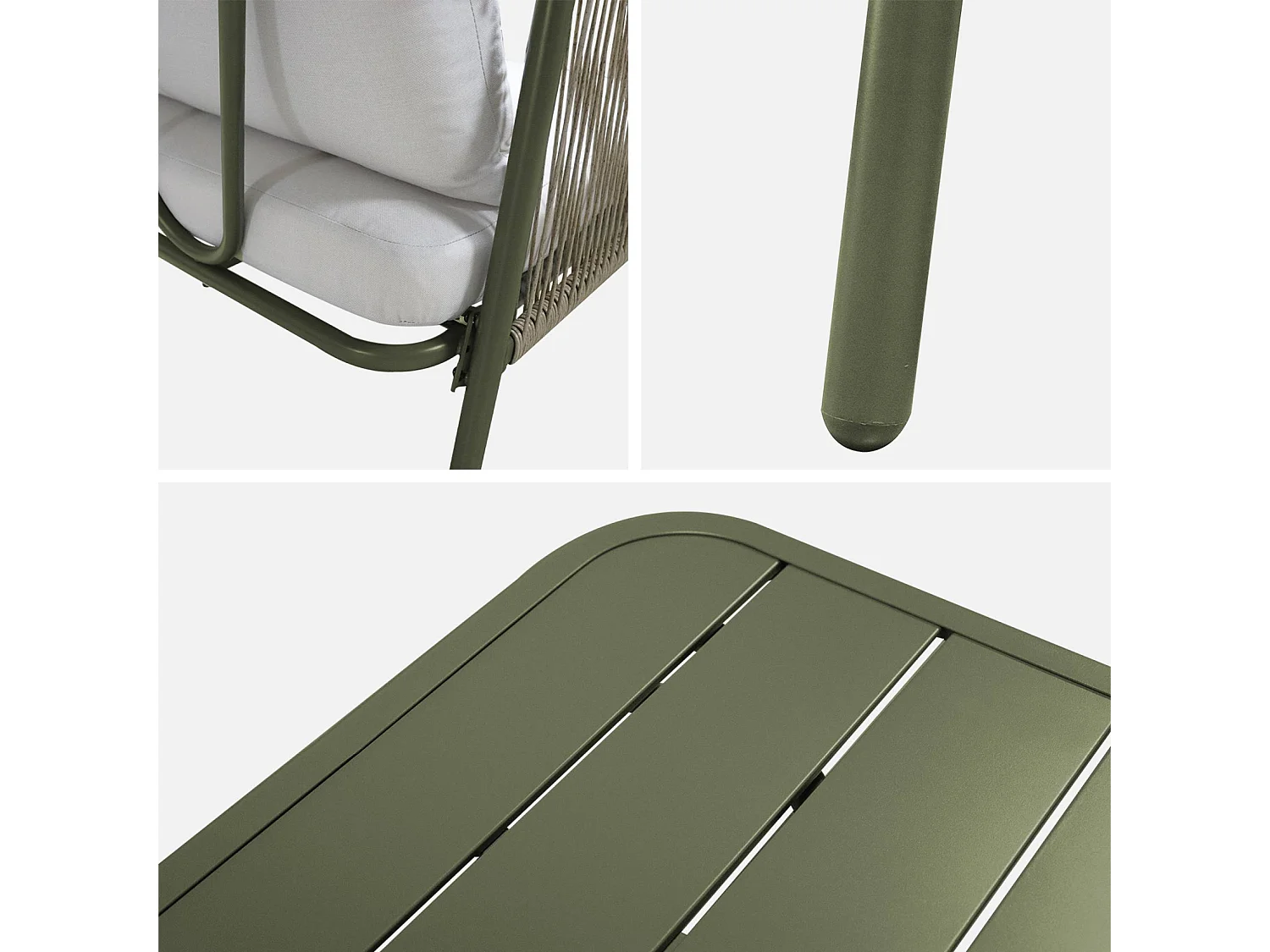 Conjunto de jardín de acero de 4 plazas verde kaki