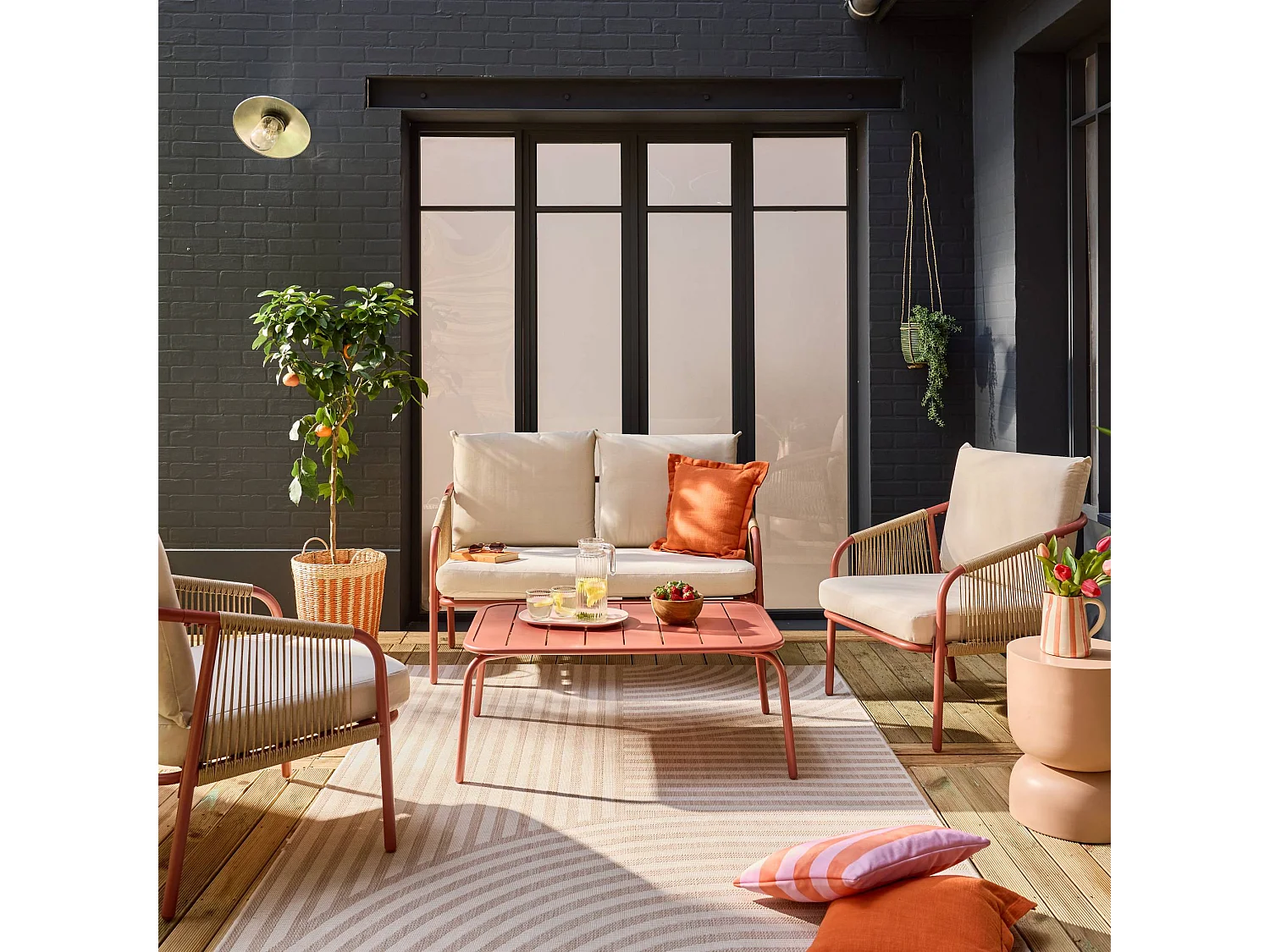 Conjunto de jardín de acero de 4 plazas terracotta