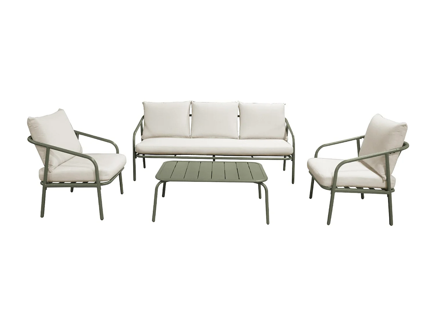 Set da giardino in acciaio 5 posti, verde kaki