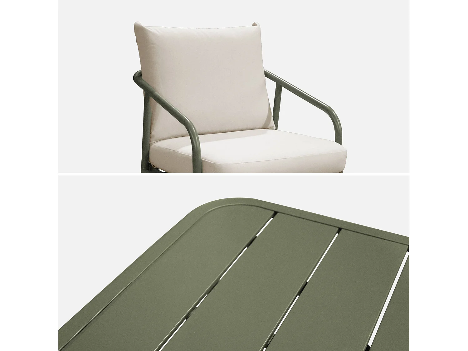 Set da giardino in acciaio 5 posti, verde kaki