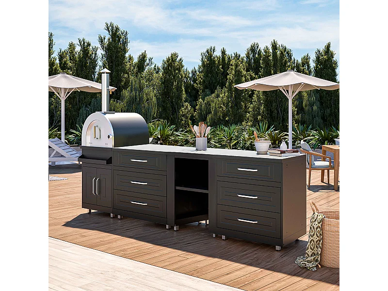 Cuisine d'extérieur 4 éléments avec four à pizza noir