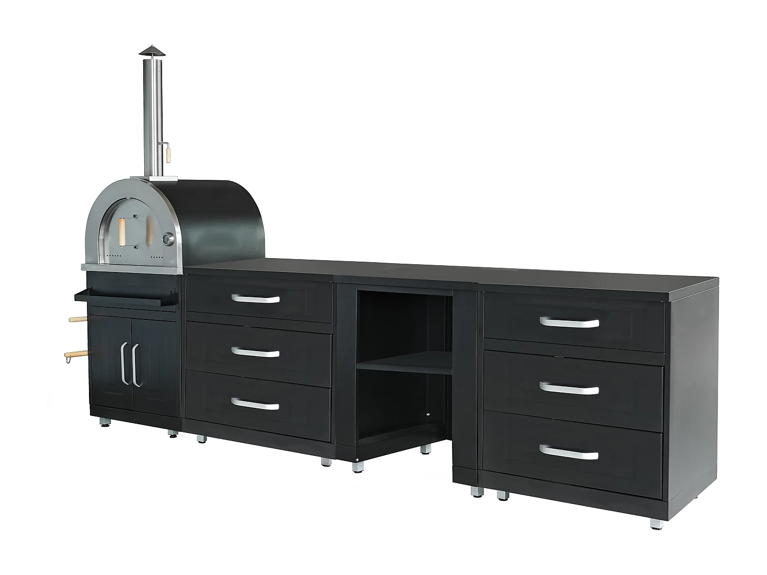 Cuisine d'extérieur 4 éléments avec four à pizza noir