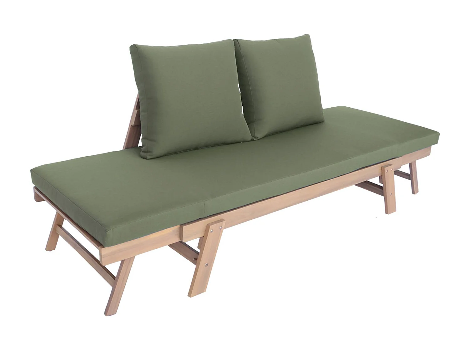 Banquette de jardin kaki 2/3 places JALANCE. accoudoirs modulables 155/200x72x74.5cm