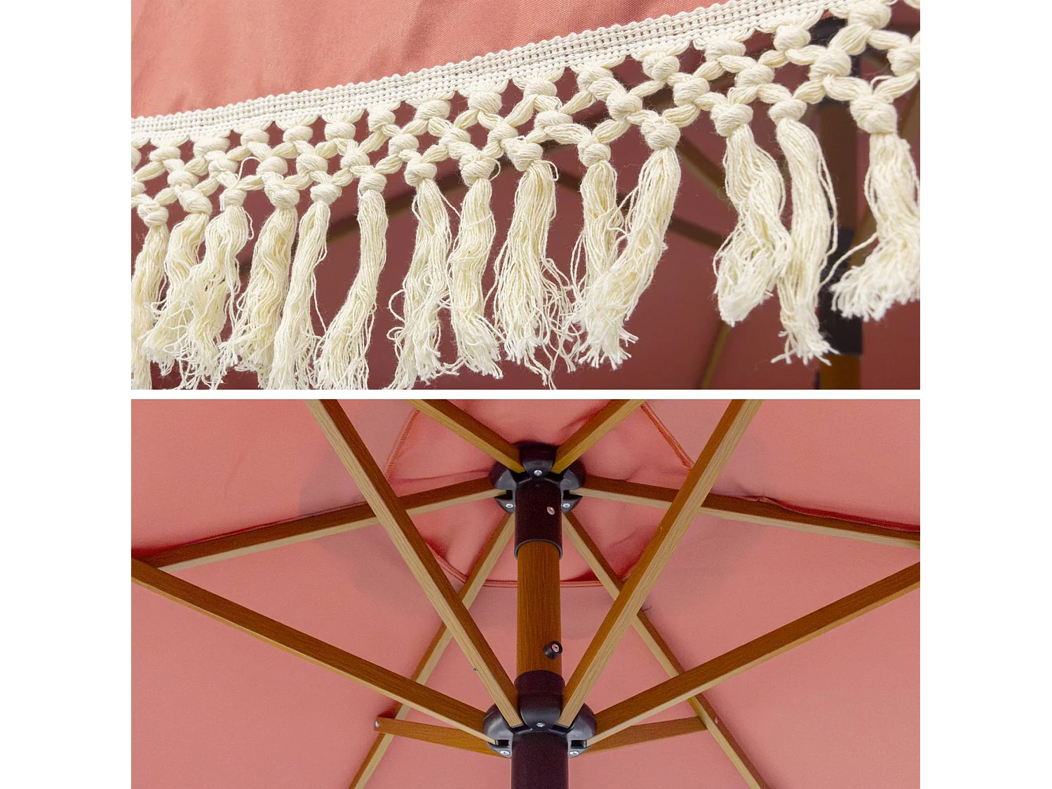 Ombrellone dritto con frange 2m, acciaio, terracotta