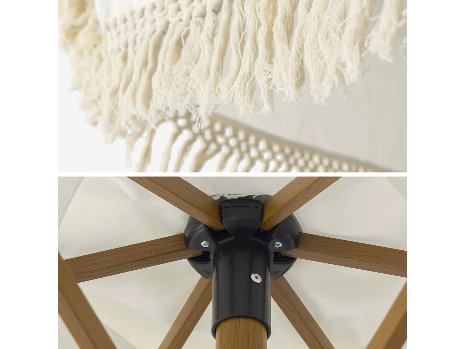 Ombrellone dritto con frange 2m, acciaio, beige