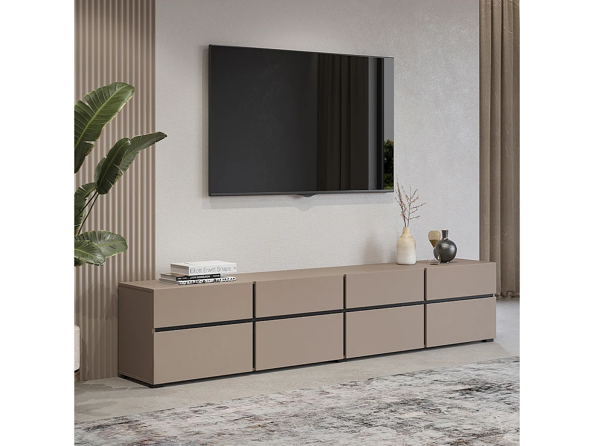 Meuble TV 4 portes 225 cm Lilia Taupe