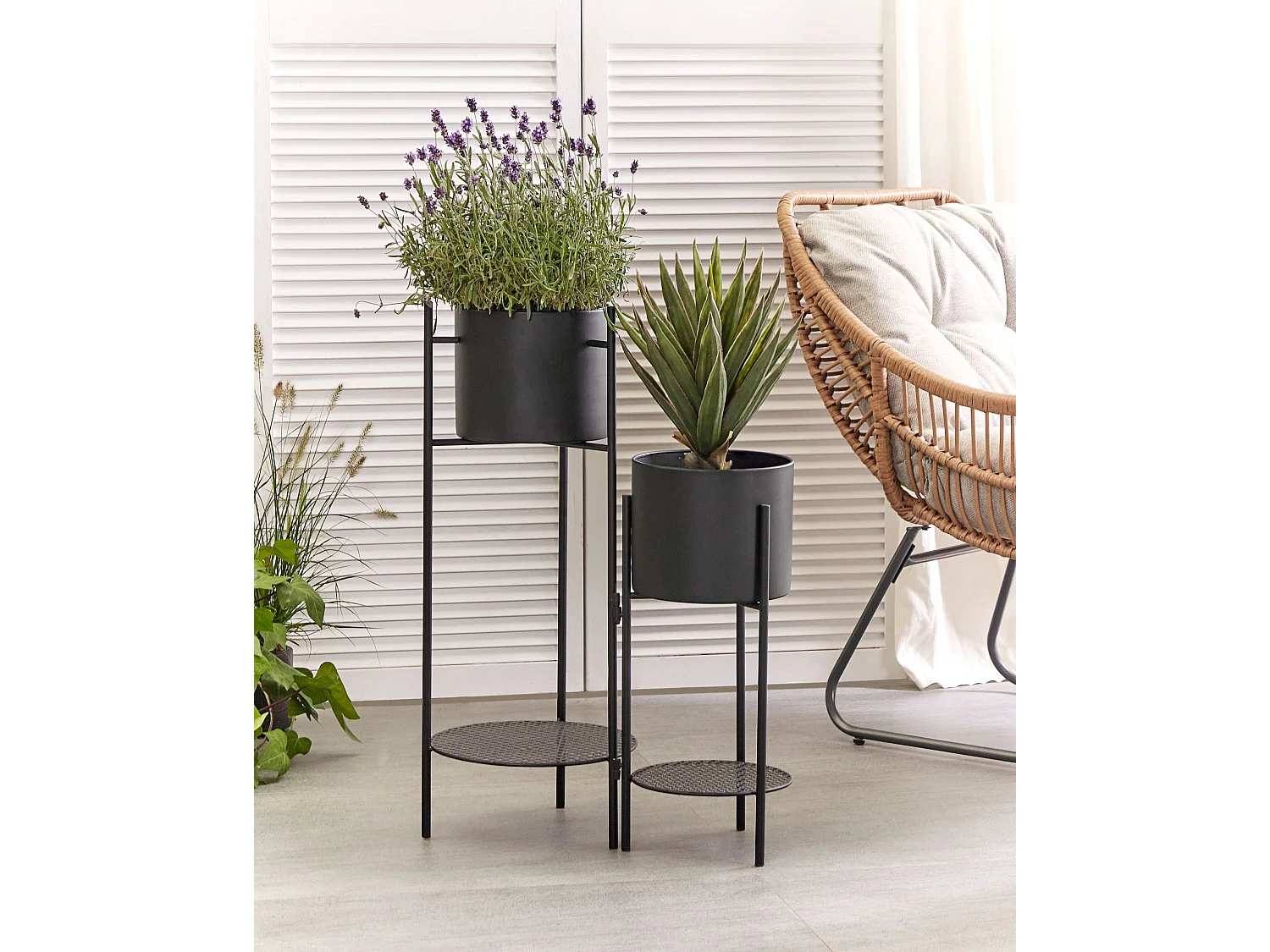 Pflanzenständer, Blumentopf für den Innenbereich, rund, aus Metall, schwarz, Ulmus