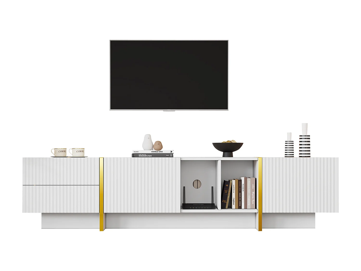 Móvel TV 190 cm - com 2 portas 2 gavetas 2 compartimentos - Branco