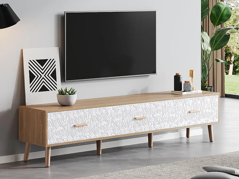 Meuble TV 150 cm - 3 tiroirs - en panneaux de particules - Blanc