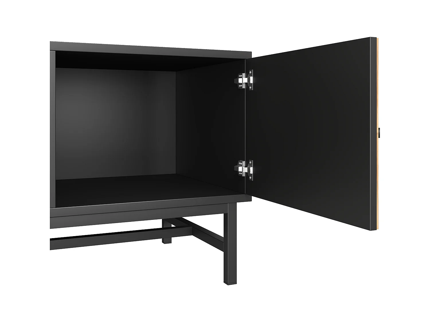 Meuble TV 150x38x55cm - avec étagères et 2 portes - Naturel + Noir