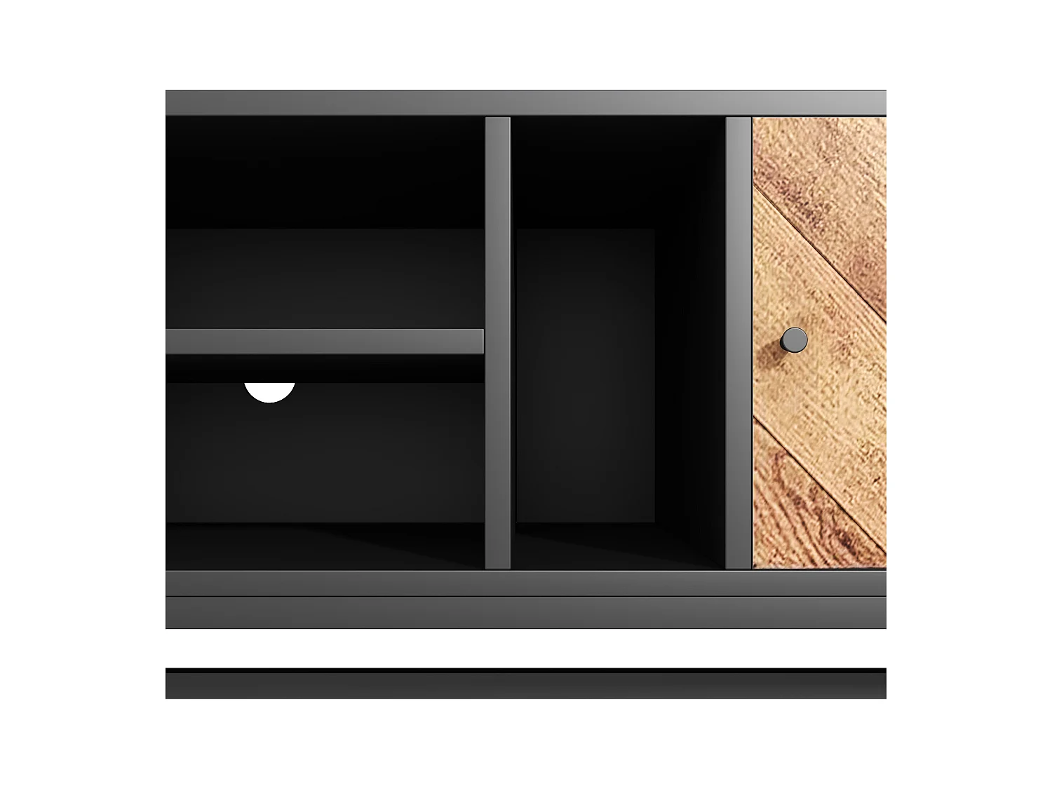 Meuble TV 150x38x55cm - avec étagères et 2 portes - Naturel + Noir