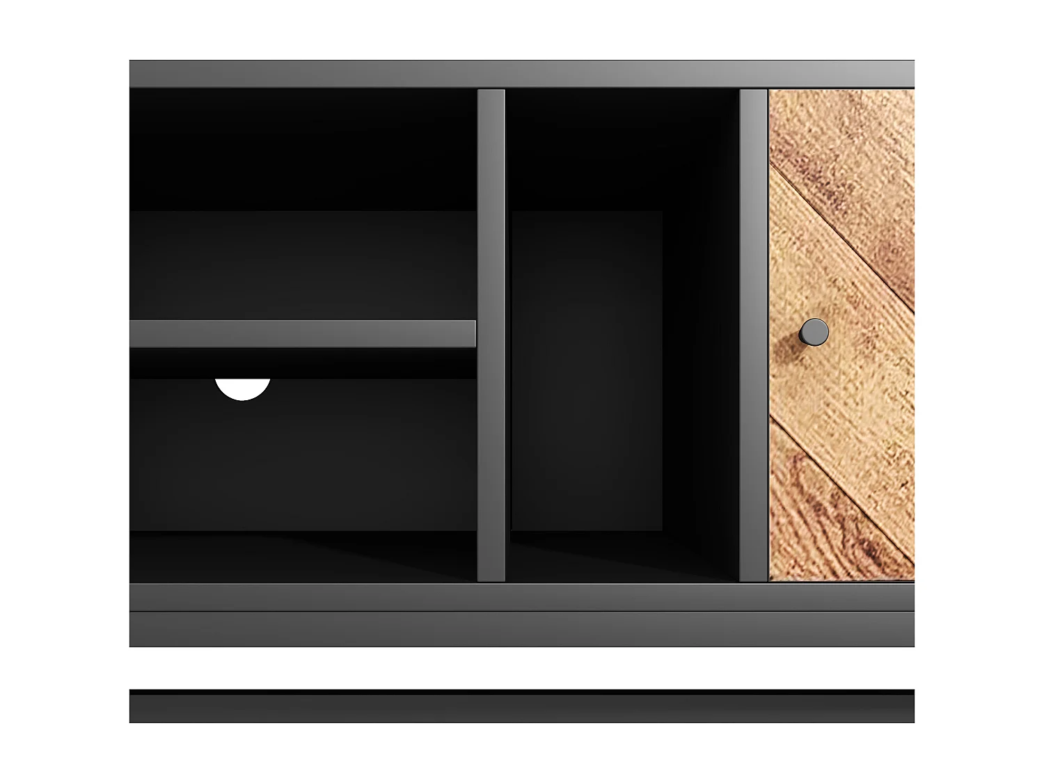 Meuble TV 150x38x55cm - avec étagères et 2 portes - Naturel + Noir