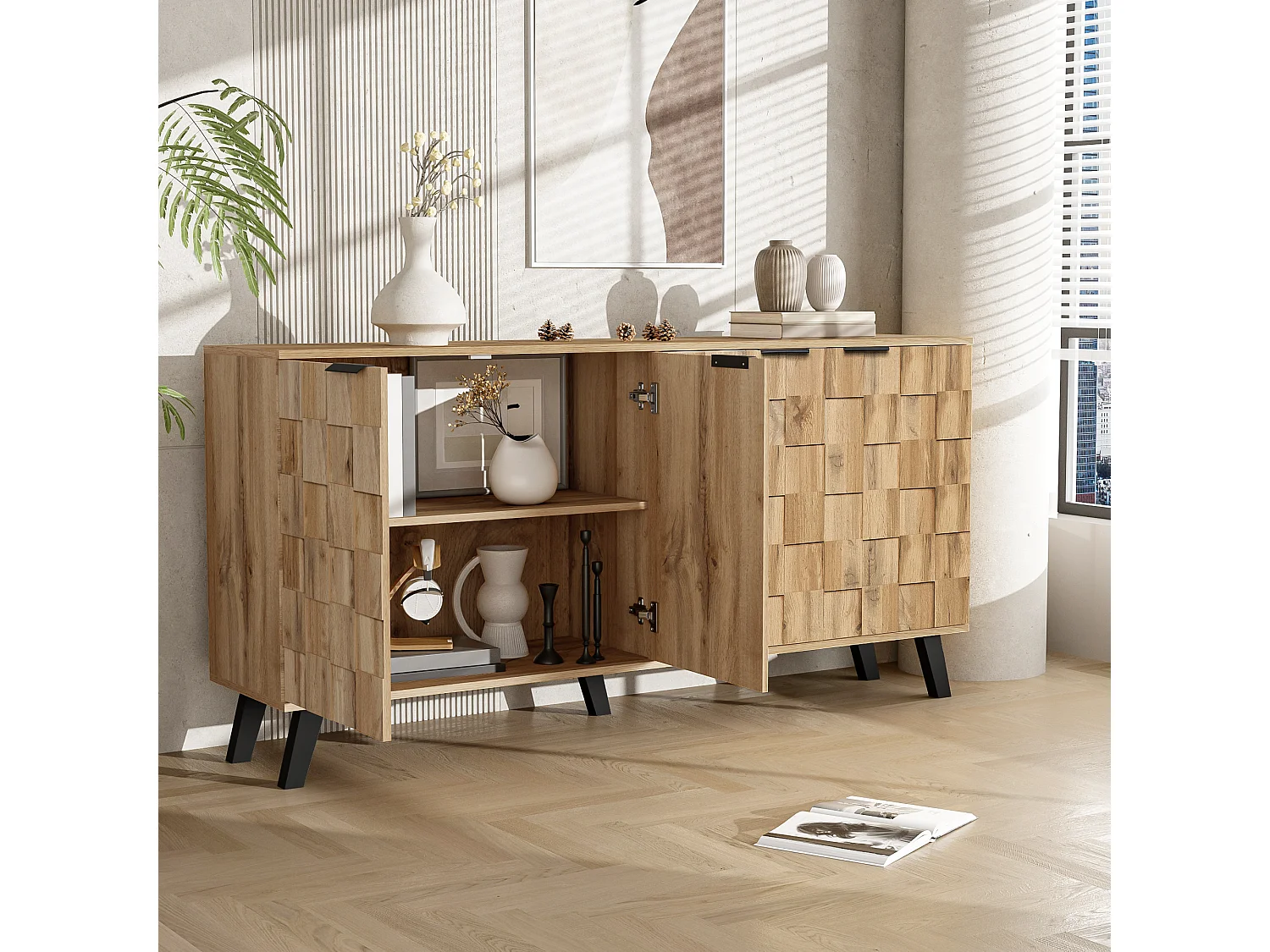 Sideboard mit 4 Türen – Spanplatte – Natur