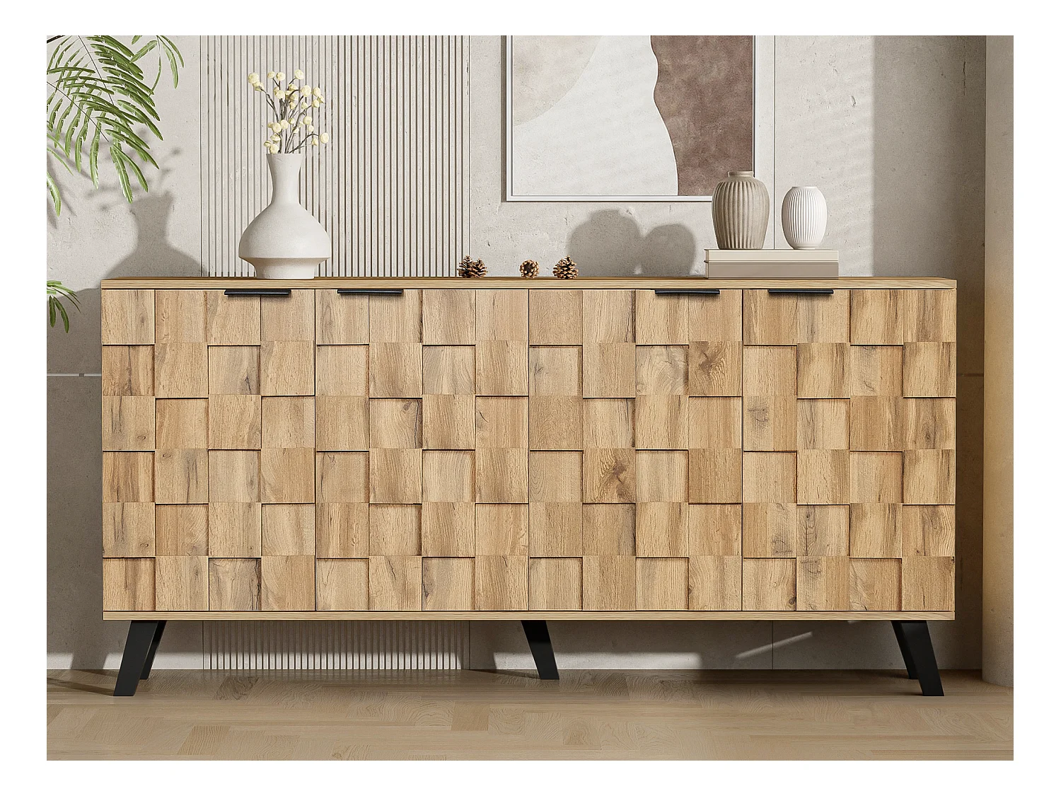 Buffet avec 4 portes - en panneaux de particules - Naturel