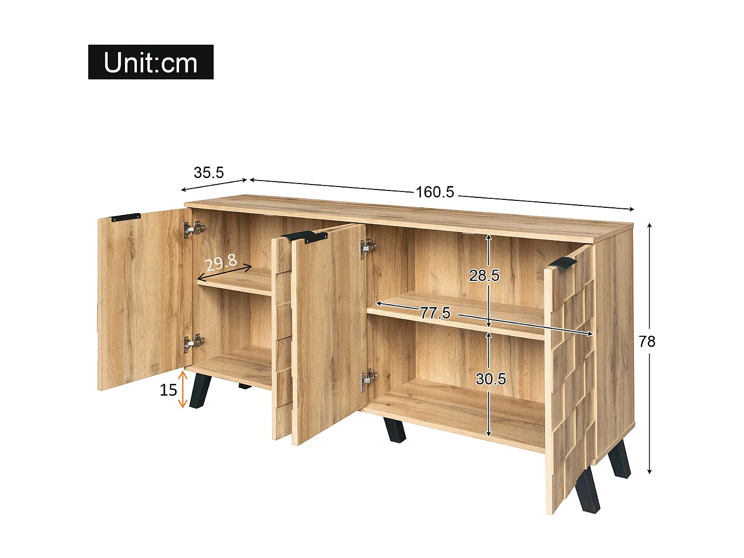 Buffet avec 4 portes - en panneaux de particules - Naturel