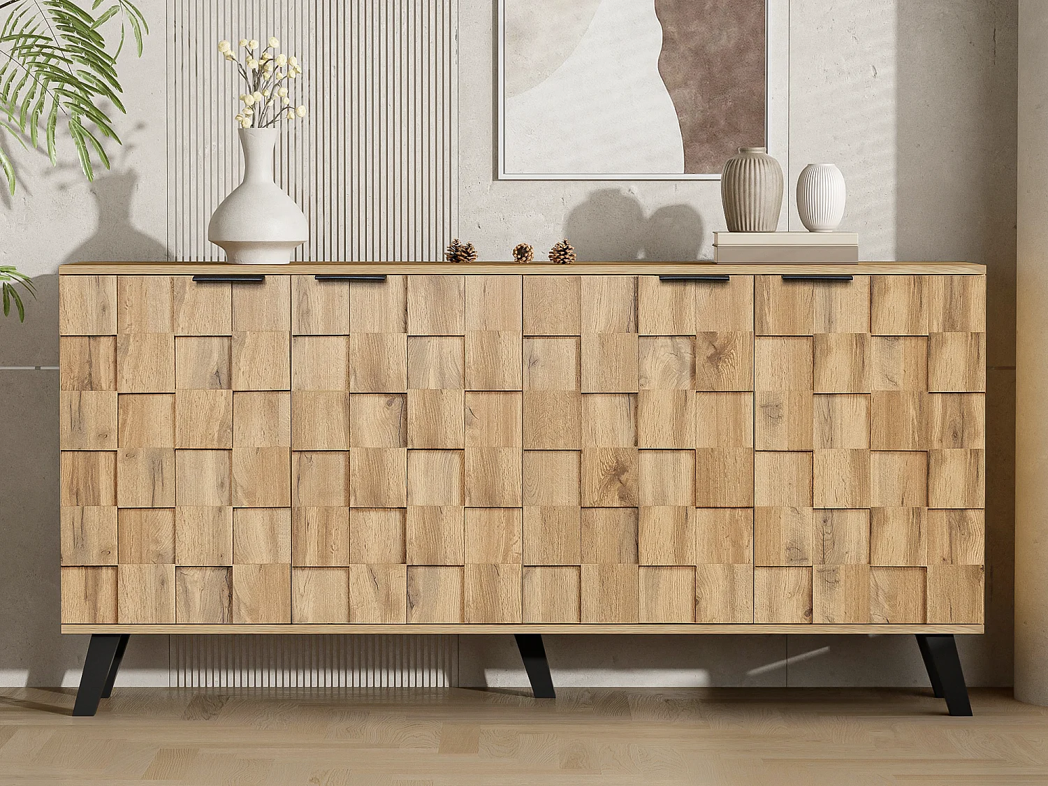 Sideboard mit 4 Türen – Spanplatte – Natur
