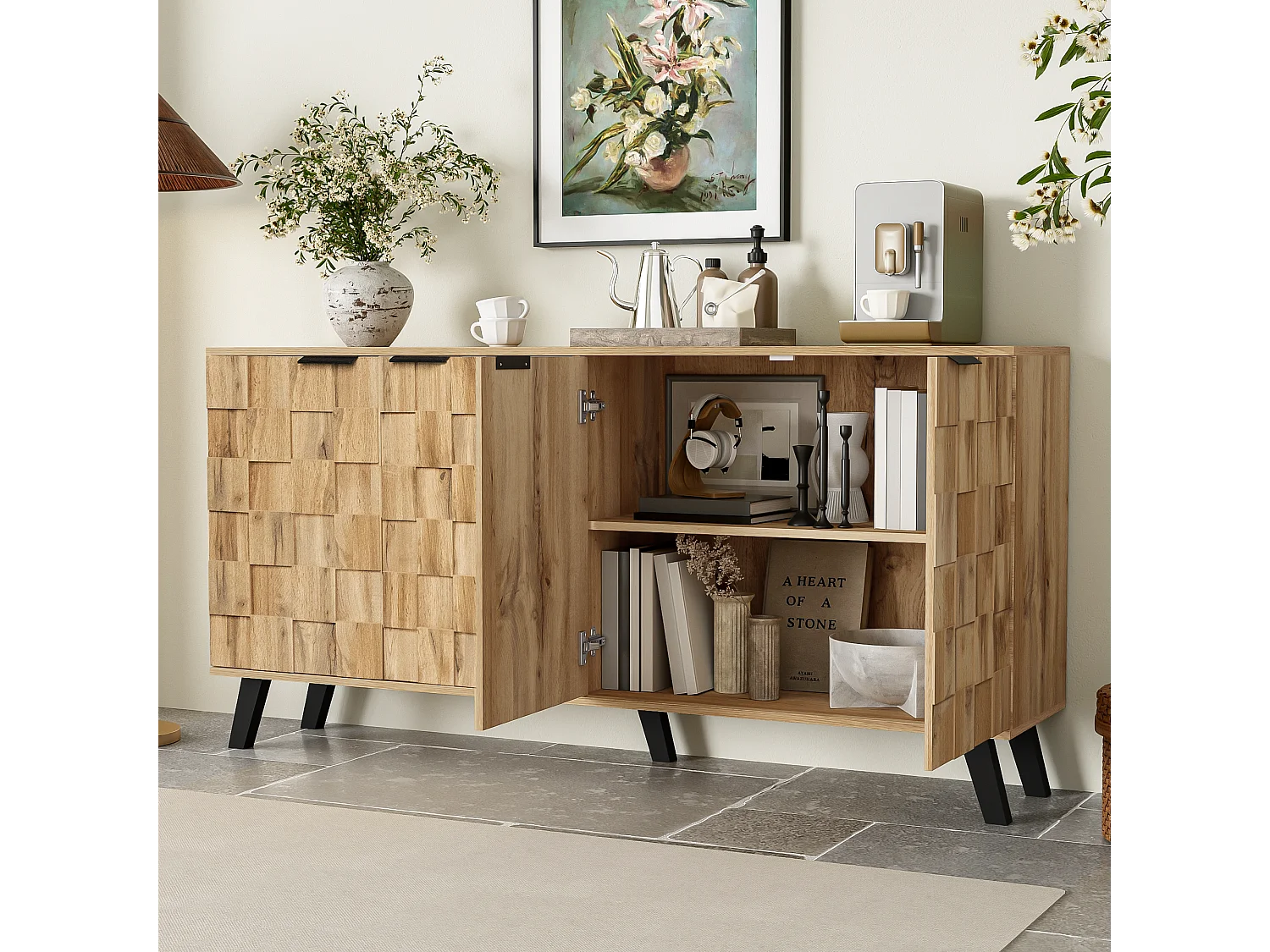 Sideboard mit 4 Türen – Spanplatte – Natur