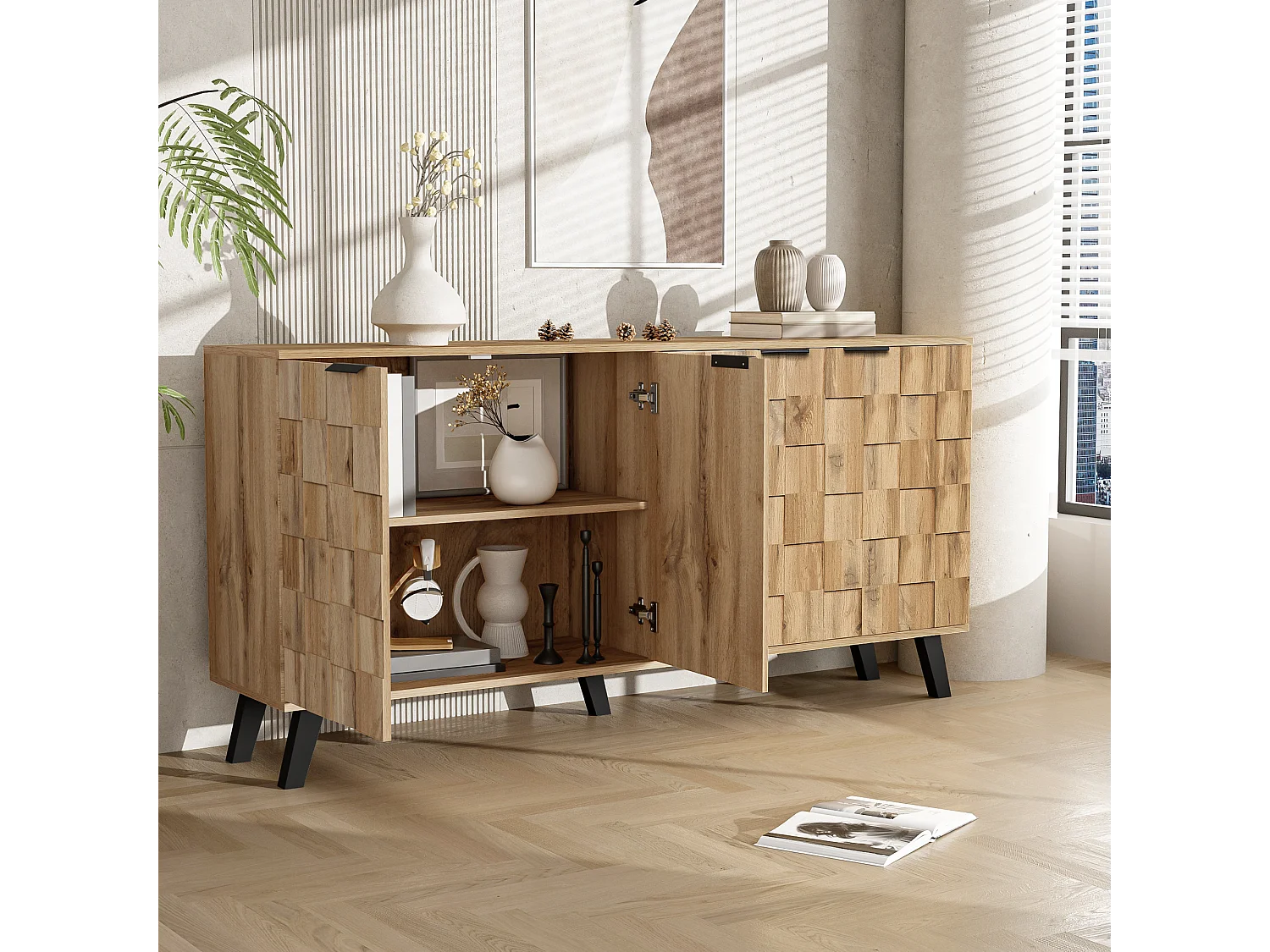Sideboard mit 4 Türen – Spanplatte – Natur