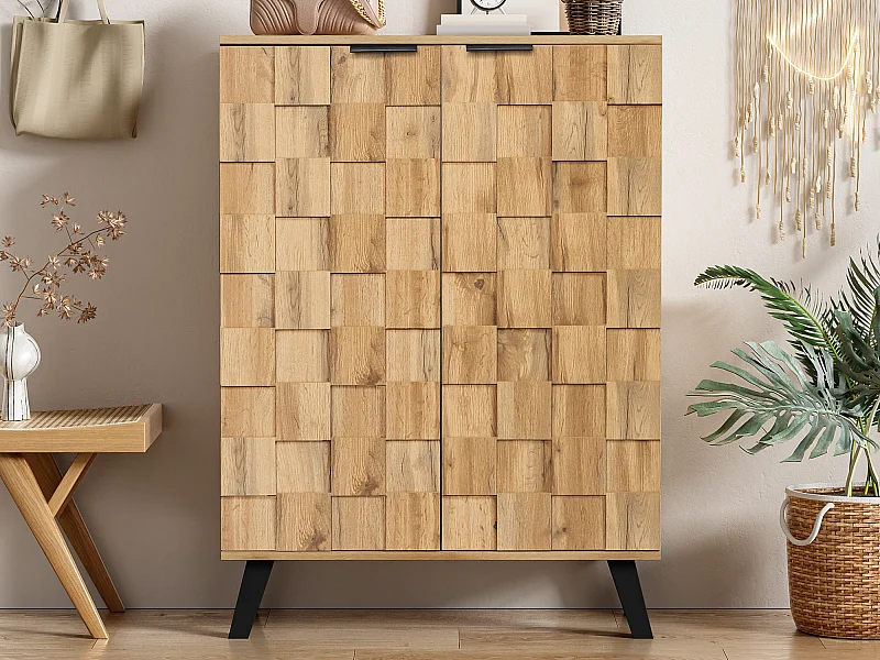 Hoog dressoir - met 5 vakken en 2 deuren - Naturel