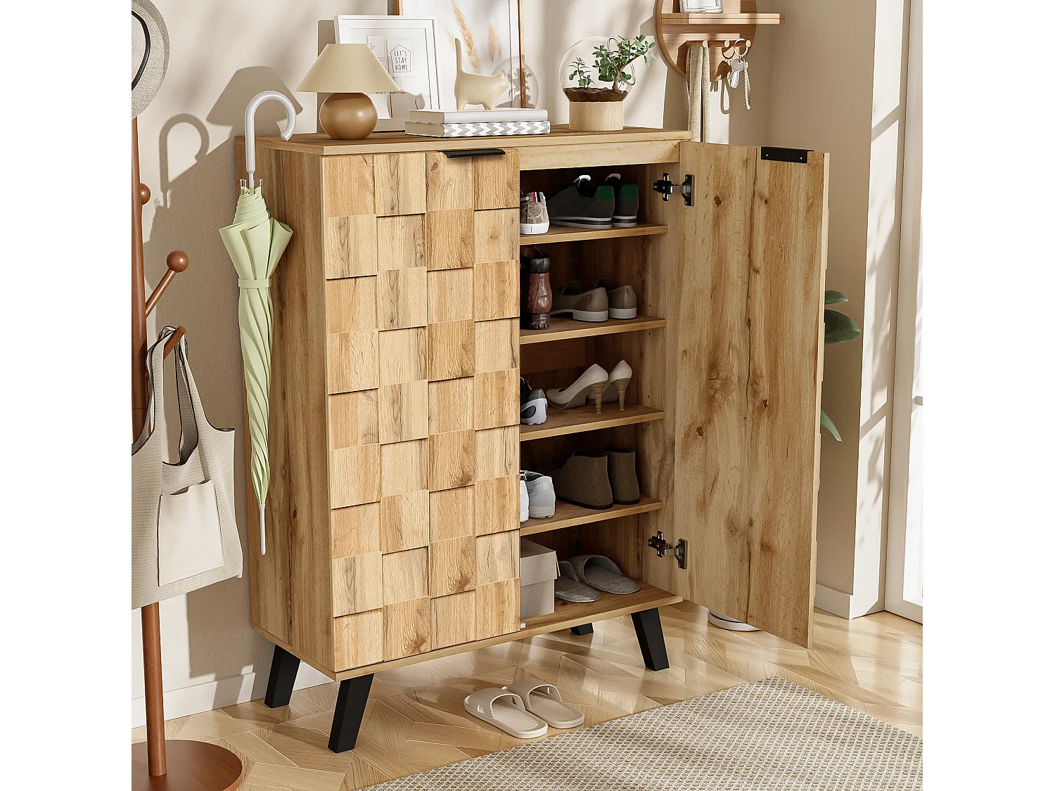 Buffet haut - avec 5 compartiments et 2 portes - Naturel