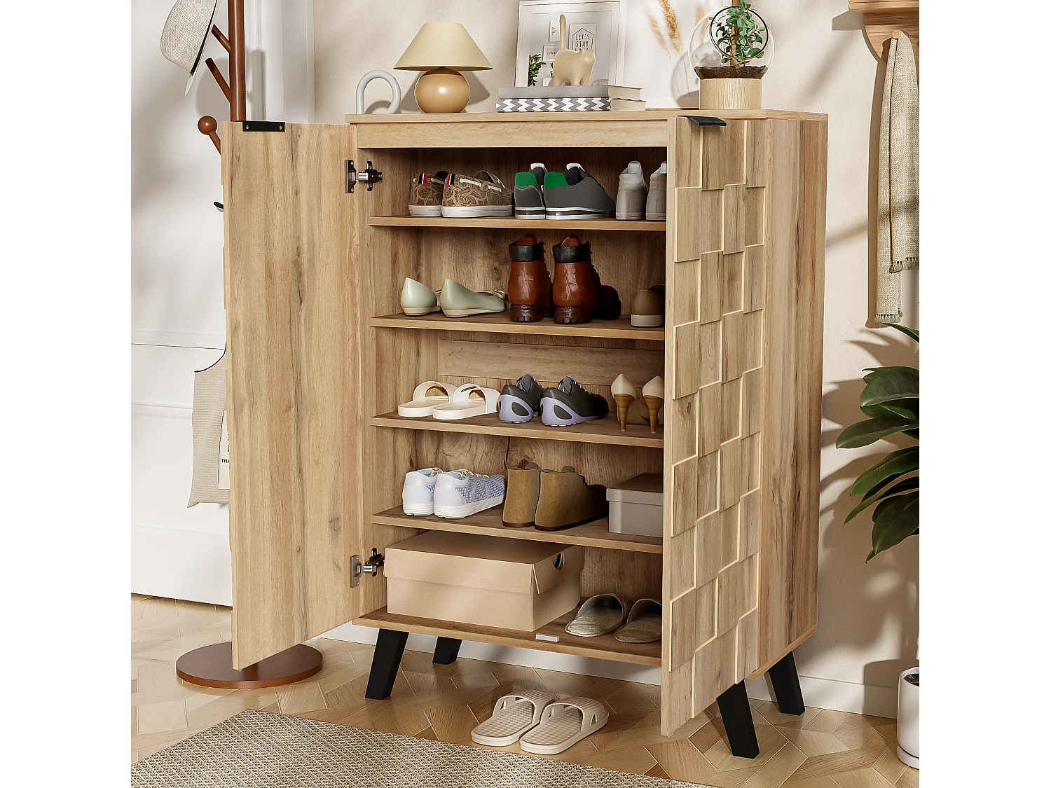 Buffet haut - avec 5 compartiments et 2 portes - Naturel