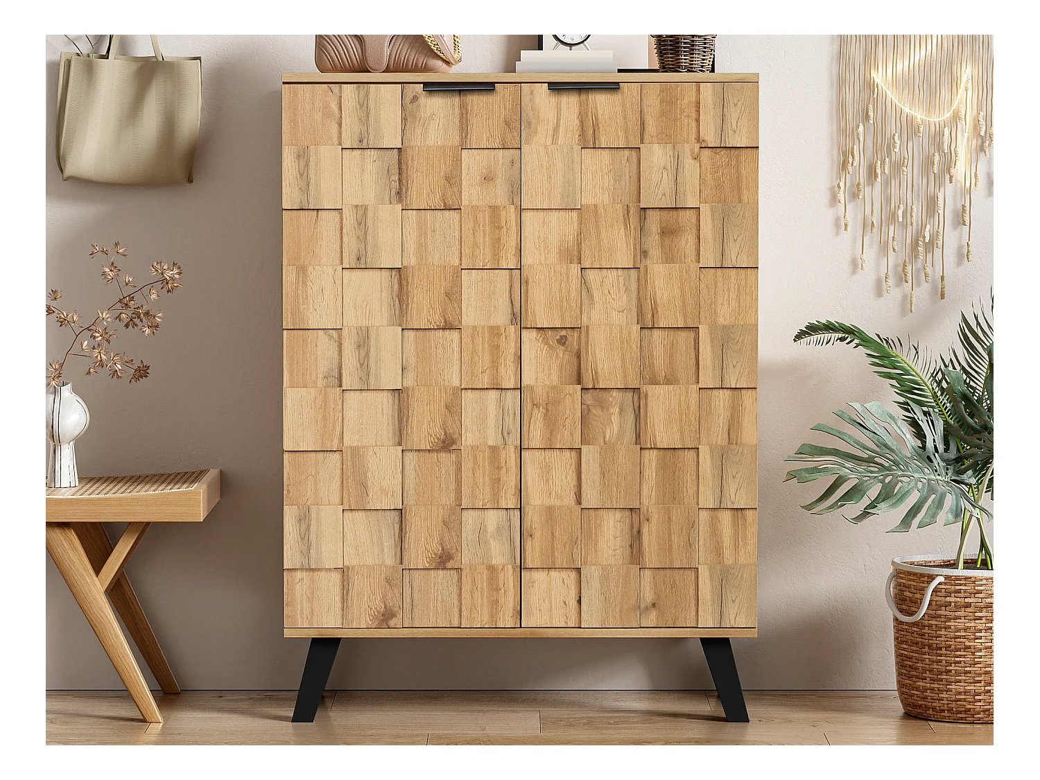 Buffet haut - avec 5 compartiments et 2 portes - Naturel