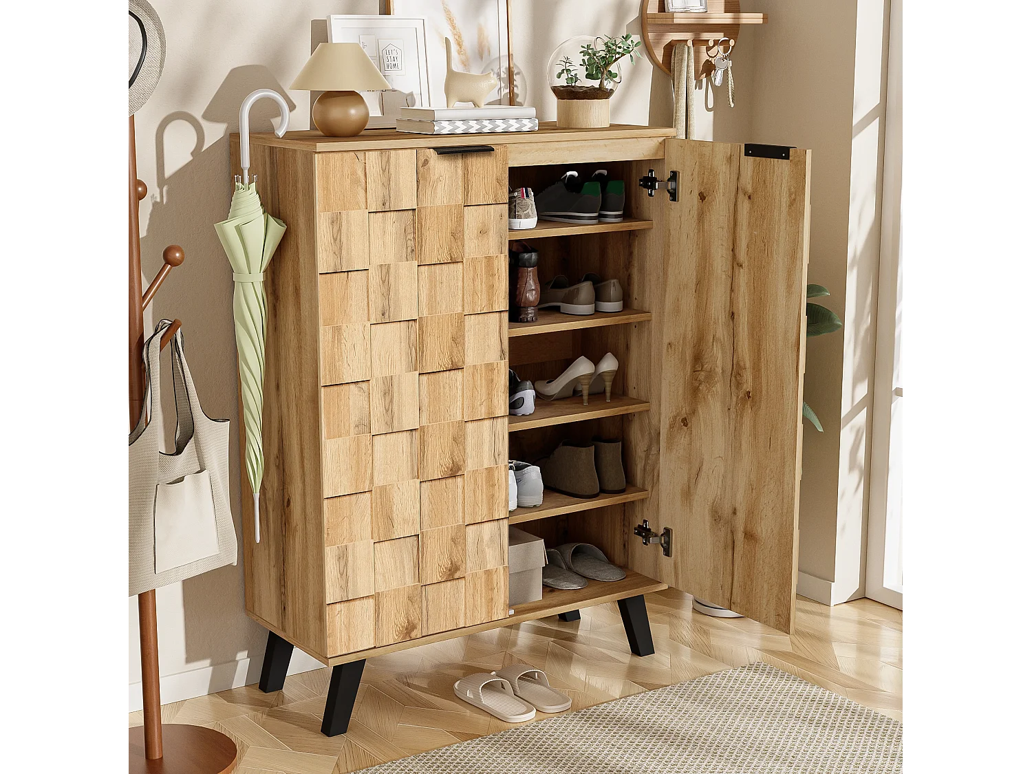 Kredens wysoki - z 5 przegródkami i 2 drzwiami - Naturalny