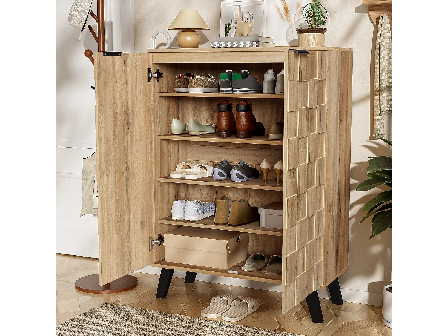 Kredens wysoki - z 5 przegródkami i 2 drzwiami - Naturalny