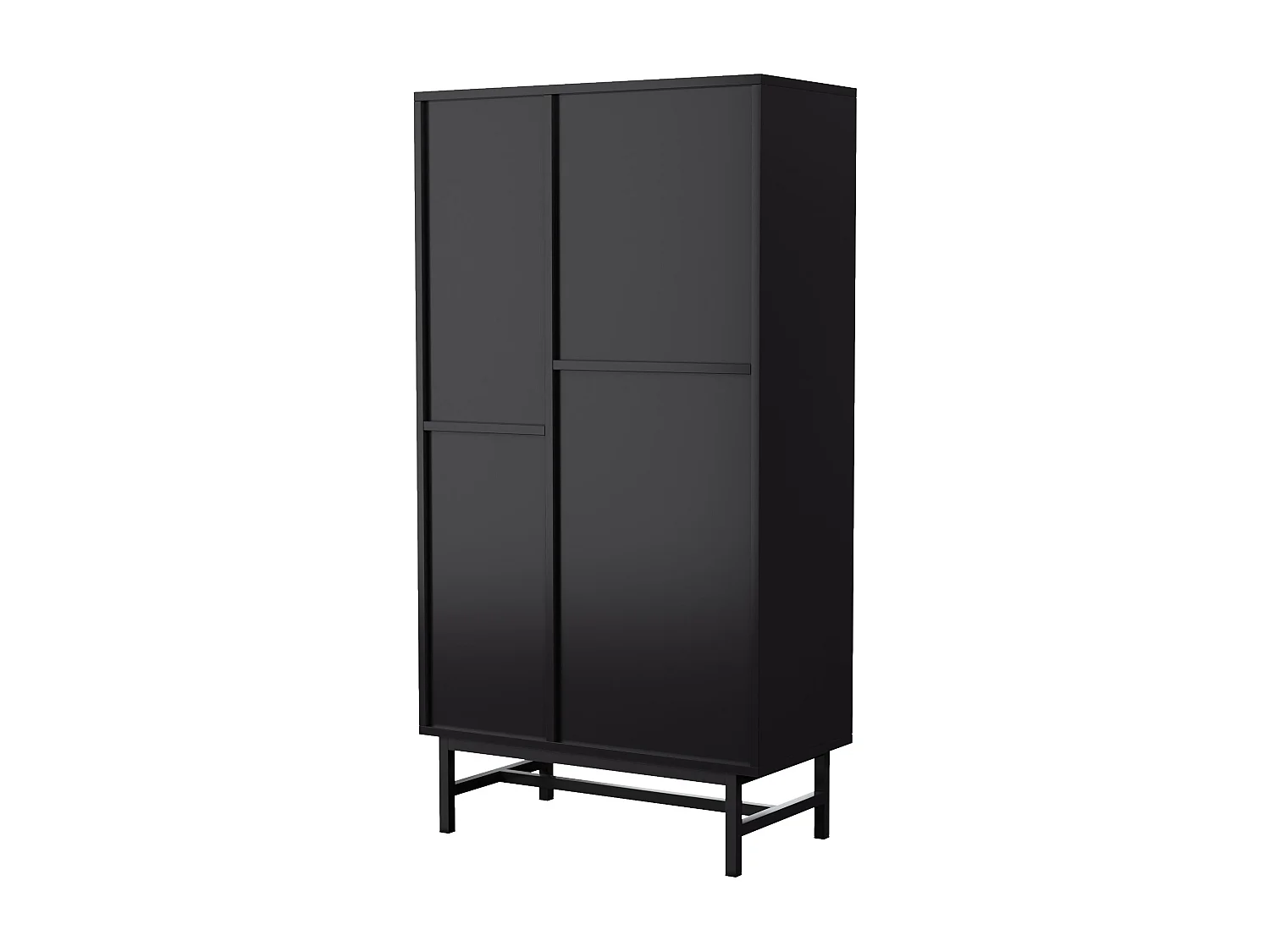 Aparador alto com LED - 1 porta + 2 gavetas + 6 compartimentos - Natural + Preto